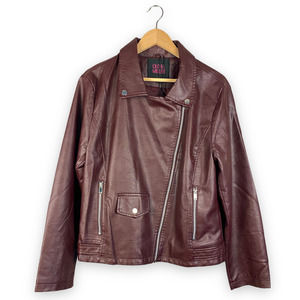 NWT Olivia Miller Faux Sz 1X Plus Leather Zip Moto Jacket